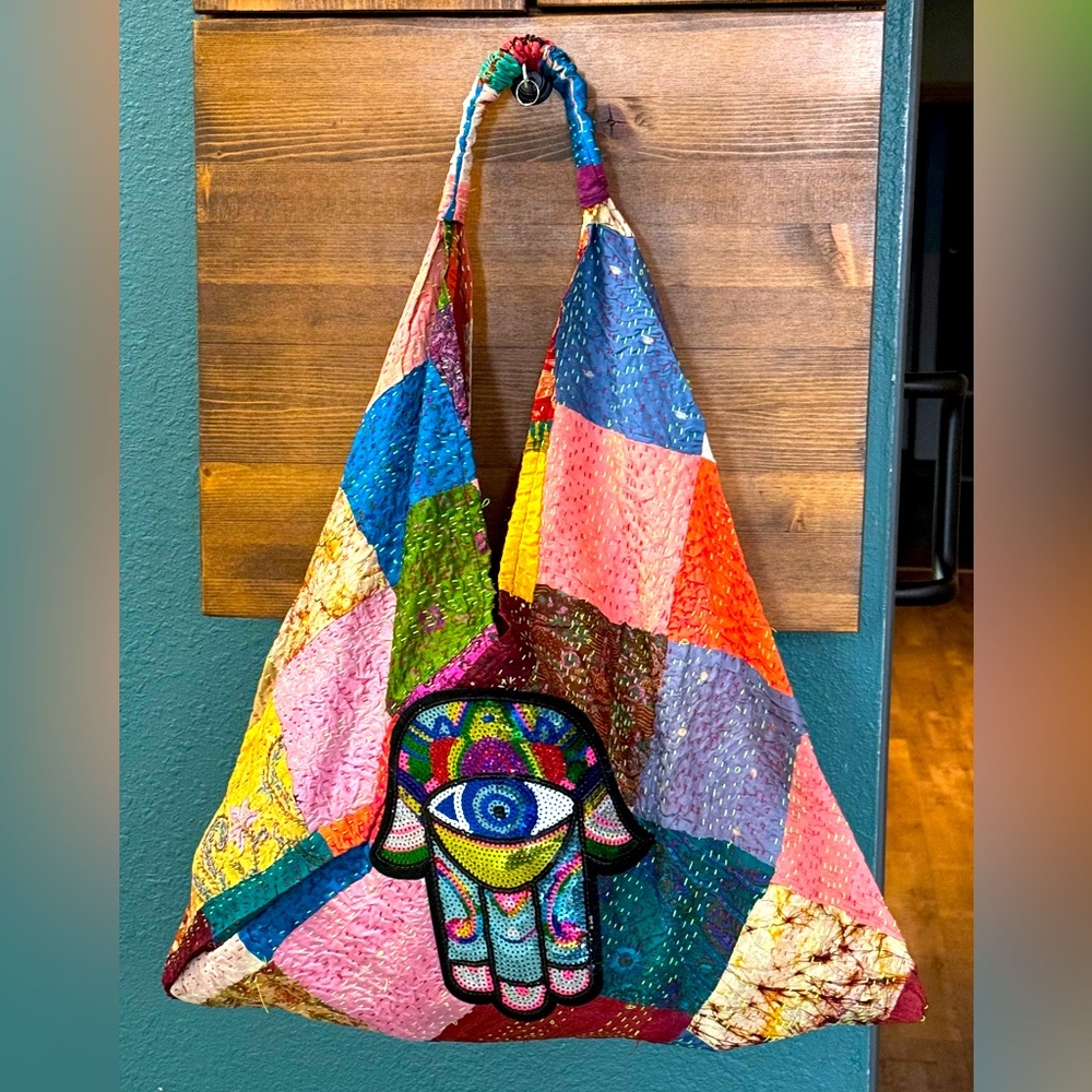 Silk kantha bag.